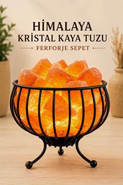 ANADOLU HASAT Himalaya Kristal Kaya Tuzu Lambası Ferforje Sepet Model 2-3 Kg ...