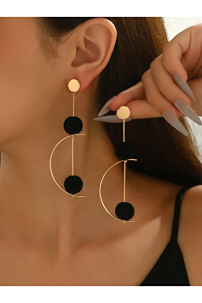 Take Two By Styli Geometric Half Circle Long Earrings