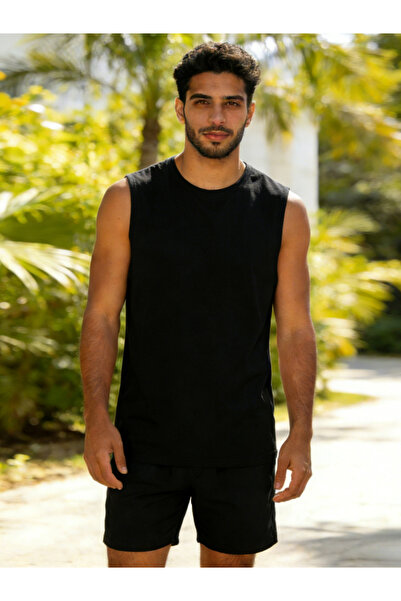 Take Two By Styli Men Black Solid Round Neck Tank and Shorts Co-Ords