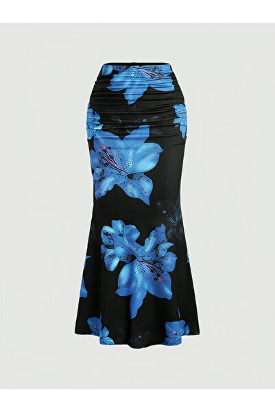 Take Two By Styli Black Floral Bodycon Maxi Skirt