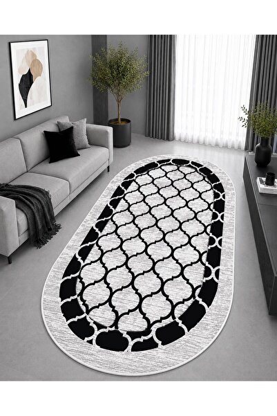 GNL HOME Kupa Gri Oval Djital Baskı Mutfak Halısı,Kaymaz Taban, Yıkanabilir S...