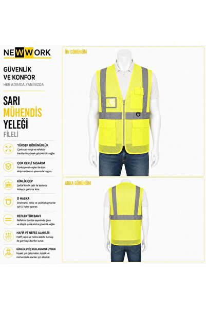 Newwork FİLELİ MÜHENDİS İKAZ YELEĞİ SARI