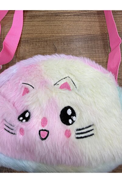 moimaaksesuar Girl's Cute Cat Design Plush Crossbody Bag with Adjustable Strap