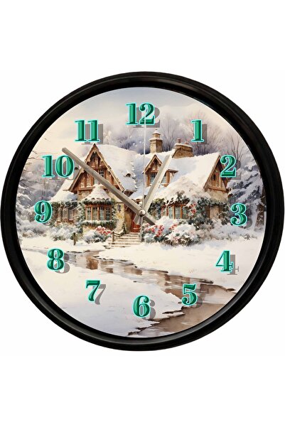 Caseras Snowy Country House View Decorative Wall Clock 28 cm Silent Mechanism