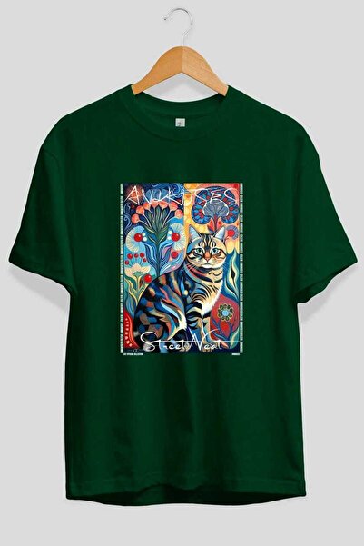 Ankhises Μπλουζάκι  "For the Love of Cats " με 77 σχέδια γάτας, πράσινο, υπερ...