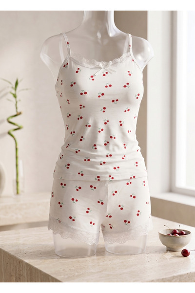 Best Dream Kadın Bambu Askılı Şortlu Pijama Takımı Dantel Detaylı Yumuşak ve Nefes Alabilen Şortlu Pijama Takımı