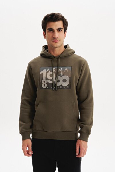 Arma Ar-Ma Men's Hooded Sweatshirt with Text Print, Kangaroo Pocket, Knitted ...