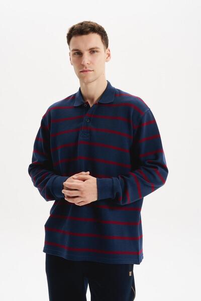 Arma Ar-Ma Men's Polo Collar Sweatshirt, Unprinted, Striped, Buttoned, Withou...
