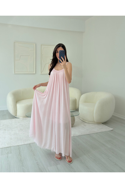 LUUNA STORE PEMBE PAMUKLU ELBİSE