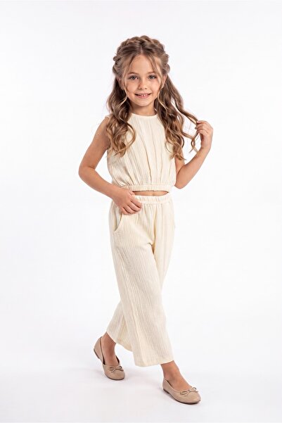 Mnk Baby&Kids Devojčin pamučni muslin udoban set M00826 ECRU