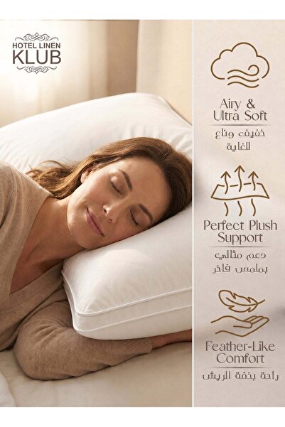 Hotel Linen Klub 100% Goose Feather Pillow with Double Piping 50x70x3 cm | 233 TC Cotton Shell | Premium Cotton Comfort with Plush Filling, 1300g