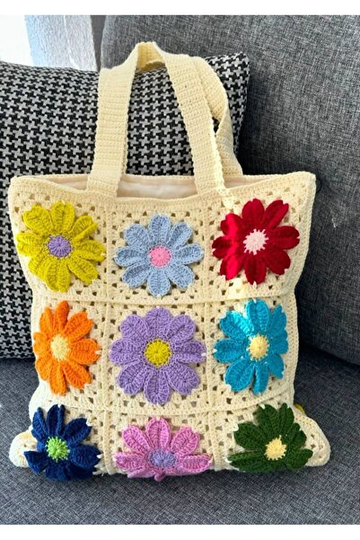 ARTTMACRAME Floral Knitted Bag Large Size Handmade Summer Shoulder and Beach Bag