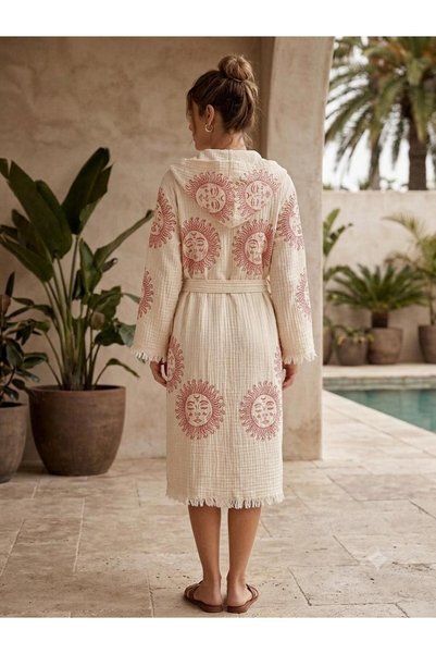 TekStilize Mystical Sun Patterned Peshtemal Muslin Bathrobe Soft, Lightweight and Breathable Woven Fabric (100% Cotton)