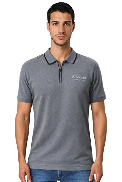 Arma Ar-Ma Men's Polo Collar T-Shirt Without Print Basic Collar Zippered Regu...