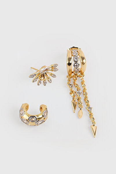 OPHRA Altın Kaplama İkili Küpe ve Earcuff Set - Sol Set