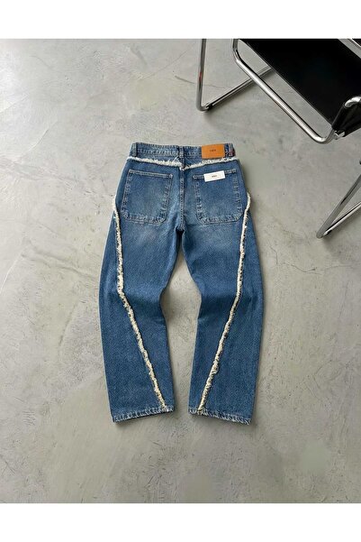 Wonraces Pantaloni de blugi pentru bărbați, largi, confortabili, cu detaliu c...