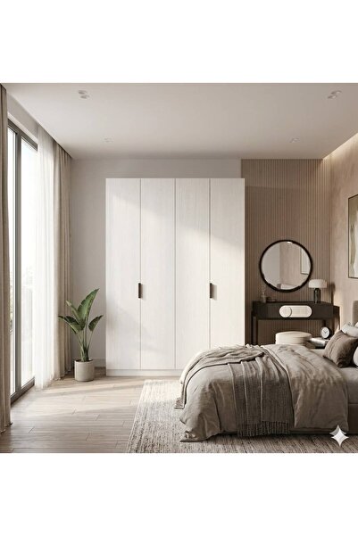 Dian Mobilya 4 Kapaklı 2 Çekmeceli Gardırop Beyaz %100 MDF