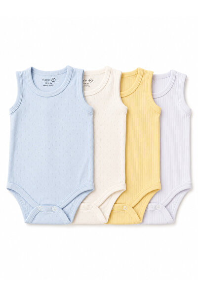 Bulut Anne ve Çocuk Strappy Snap Fastener Bodysuit 100% Cotton 4-Pack Colorfu...
