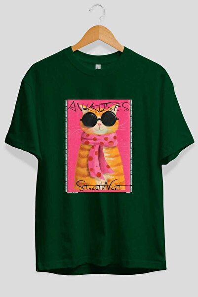 Ankhises Μπλουζάκι  "For the Love of Cats " με 118 στάμπες γάτας, πράσινο, ov...