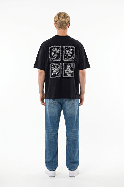 Respire Tricou negru supradimensionat brodat