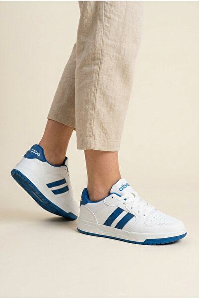 albasso 017 Comfortable Sole, Stripe Detail, Casual Unisex White Blue Sneaker...