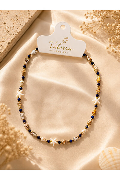 VALERRA Jewelry Deniz Kabuğu ve Deniz Yıldızı Detaylı Lacivert Boncuklu Yazlı...