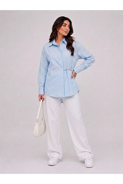 EMMAS CLOTHİNG Women's Poplin Shirt with Waist Buckle Detail