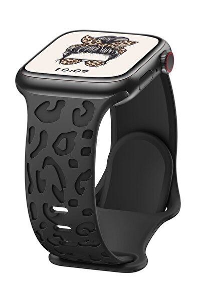 FİŞNEİLETİŞİM APPLE WATCH 11-10 46MM 49/45/44 MM UYUMLU 9/8/7/6/5/4/3/Se/Ultra SİYAH LEOPAR SİLİKON KORDON
