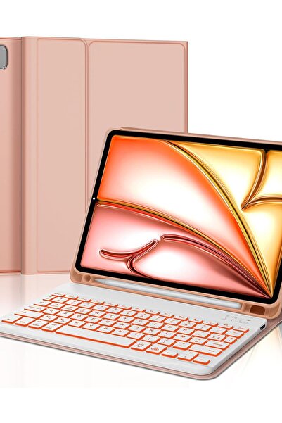 OEM Husă cu tastatură pentru iPad Air 11 Bluetooth AZERTY, roz FR, cu ilumina...