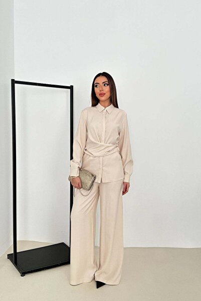 Caddebostan Moda طقم نسائي مكون من قميص وبنطلون واسع الساقين