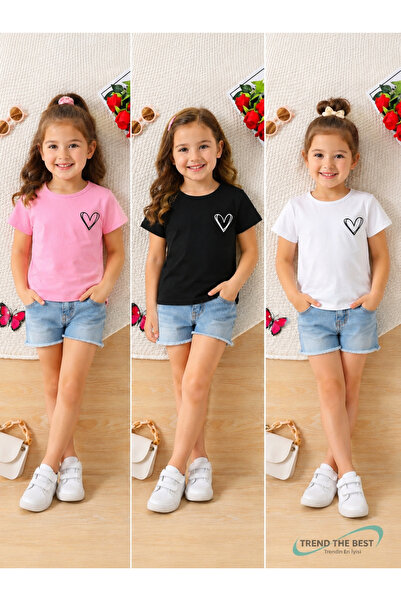 TREND THE BEST Trendin En İyisi Set de tricouri din 3 piese pentru fete, cu i...