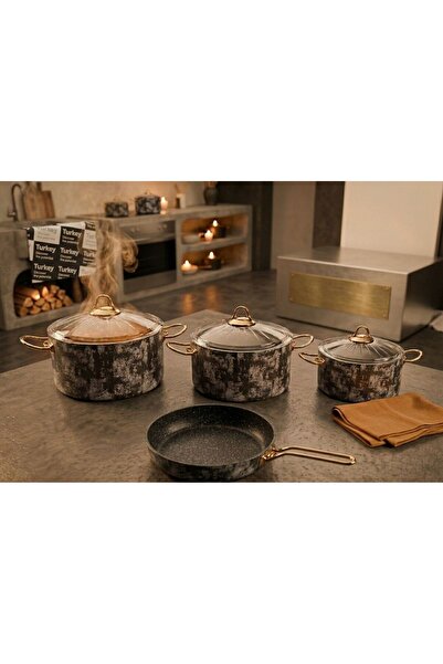 Sara Mutfak Eşyaları Granite Cookware Set with Pattern 7 Pieces