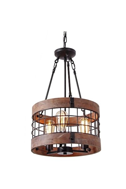 Cojom Candelabru Ares 3, retro/vintage, 3xE27, lemn maro cu metal negru