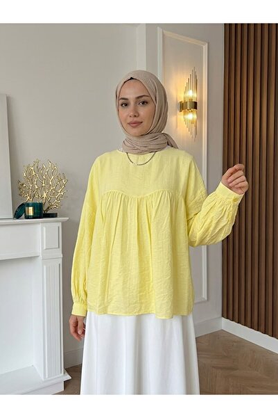 Naknaku Cuff Detail Gathered Tunic-Yellow