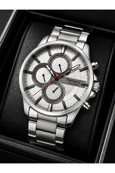 Ferrucci Men's Wristwatch Steel Band Silver Color Function Calendar Gift Boxed