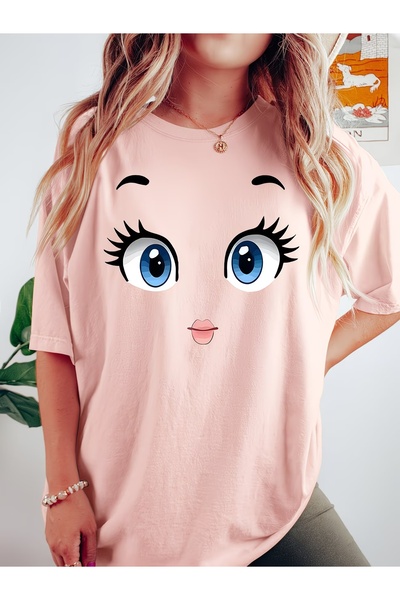 JENOLAN تي شيرت نسائي كبير الحجم مطبوع عليه Big-Eye Funny فضفاض