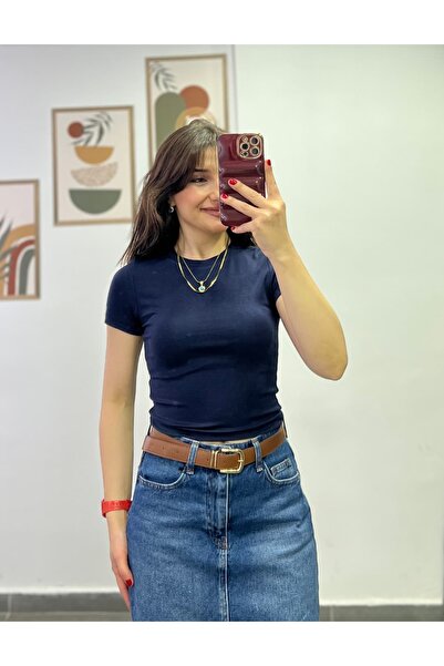 bydenizcollection Short Sleeve Cotton Fabric Crop T-Shirt