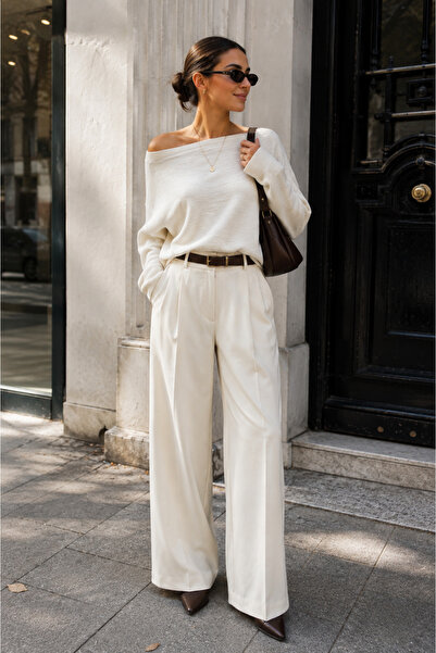 get crazy collection Regular Fit Open Shoulder Boat Neck Knitwear Sweater