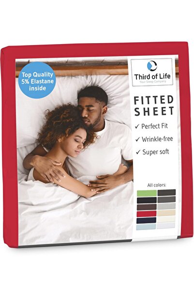 THIRD OF LIFE Premium Cotton Fitted Sheet Breathable Lint-Free 15cm Depth – C...