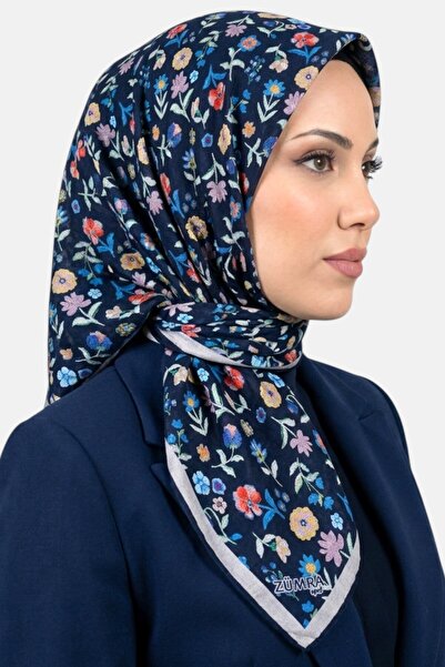hadiora Women's Navy Blue Floral Organic Cotton Soft Scarf