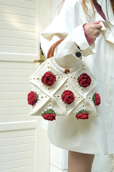 ARTTMACRAME Floral Knitted Bag Large Size Handmade Summer Shoulder and Beach Bag