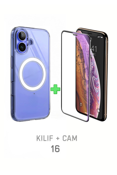PSGT Set Iphone 16 Kılıf Magsafe Wireless Şarj Destekli Şeffaf Kapak Magnetic...