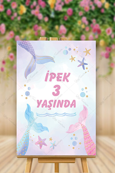 Yogi Tasarım Deniz Kızı Temalı Doğum Günü Karşılama Panosu 40x60cm MDF