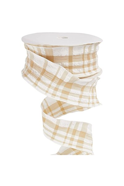OEM Panglică în carouri 20m x 1.5cm cu margine ondulată decorativă – Bej și Alb