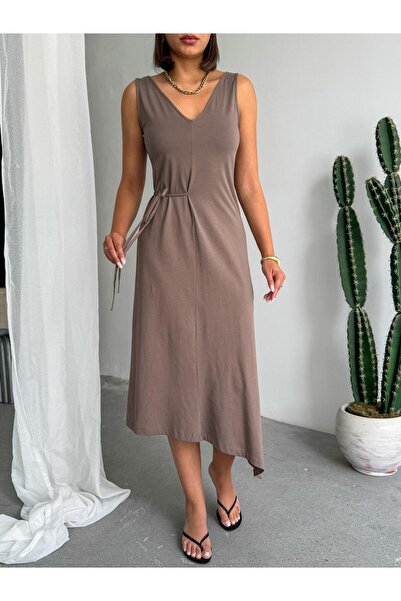 CrepTekstil Rochie midi asimetrică pentru femei Crep – Rochie de vară cu deco...