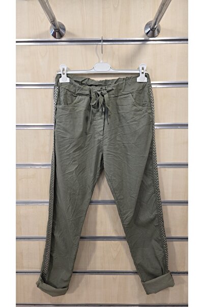 Park Moda Pantaloni italieni cu dungi laterale din Lycra