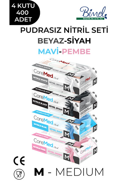 COREMED Nitril Pembe Pudrasız Muayene Eldiveni M - 3 Paket 100 lü