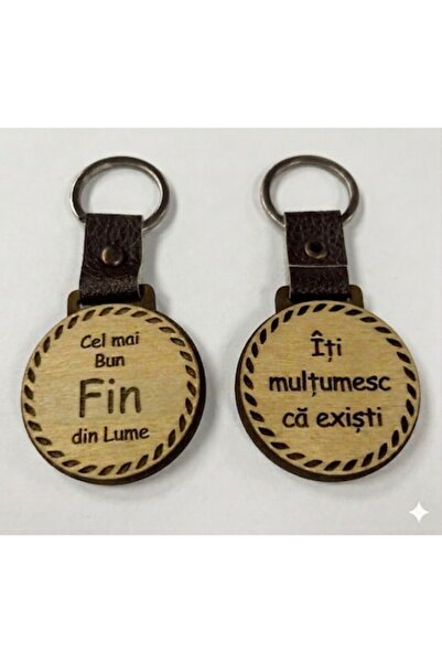 LimArt Breloc personalizat din lemn MDF și piele, Model  "Cel mai bun botezui...