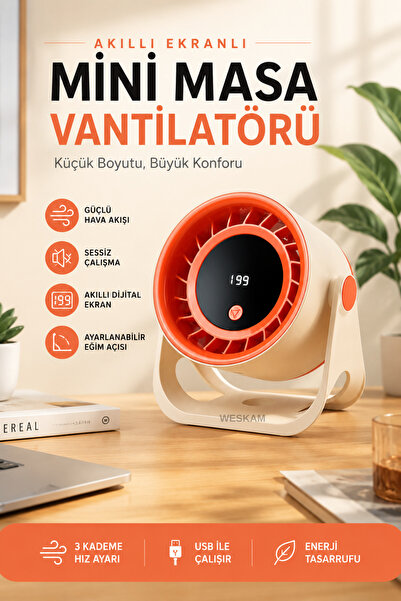KETENOFFİCİAL Dijital Ekranlı Vantilatör Masa Üstü Fan Duvar Fan 360 Derece D...