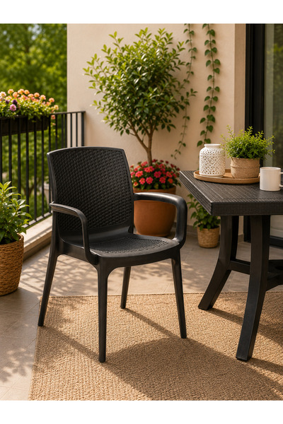 YOGNETIC Premium Rattan Desenli, Dayanıklı, Kollu Bahçe & Balkon Sandalyesi (...